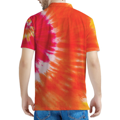 Red Yellow And Orange Tie Dye Print Men's Polo Shirt