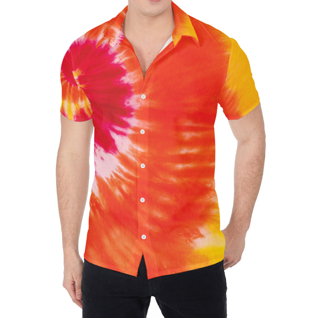 Red Yellow And Orange Tie Dye Print Men's Shirt