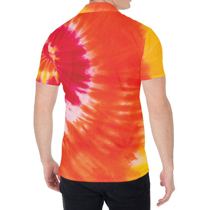Red Yellow And Orange Tie Dye Print Men's Shirt