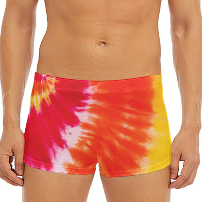 Red Yellow And Orange Tie Dye Print Men's Short Boxer Briefs