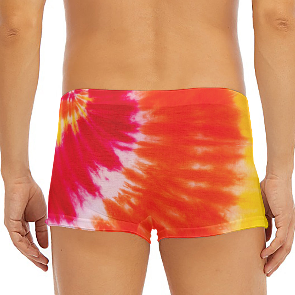 Red Yellow And Orange Tie Dye Print Men's Short Boxer Briefs