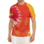 Red Yellow And Orange Tie Dye Print Men's Short Sleeve Rash Guard
