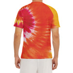 Red Yellow And Orange Tie Dye Print Men's Short Sleeve Rash Guard