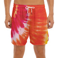 Red Yellow And Orange Tie Dye Print Men's Split Running Shorts