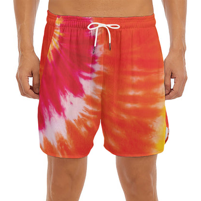Red Yellow And Orange Tie Dye Print Men's Split Running Shorts