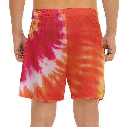 Red Yellow And Orange Tie Dye Print Men's Split Running Shorts