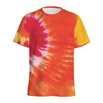 Red Yellow And Orange Tie Dye Print Men's Sports T-Shirt