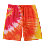 Red Yellow And Orange Tie Dye Print Men's Swim Trunks