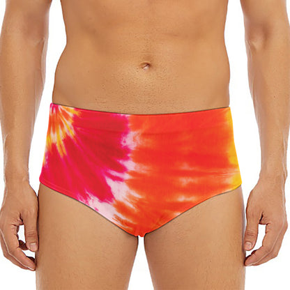 Red Yellow And Orange Tie Dye Print Men's Triangle Swim Briefs