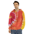 Red Yellow And Orange Tie Dye Print Men's Velvet Pullover Hoodie