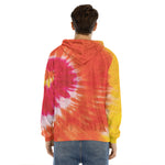 Red Yellow And Orange Tie Dye Print Men's Velvet Pullover Hoodie