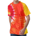 Red Yellow And Orange Tie Dye Print Men's Velvet T-Shirt