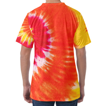 Red Yellow And Orange Tie Dye Print Men's Velvet T-Shirt