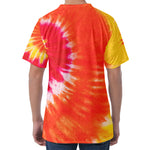 Red Yellow And Orange Tie Dye Print Men's Velvet T-Shirt