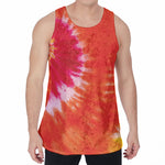 Red Yellow And Orange Tie Dye Print Men's Velvet Tank Top