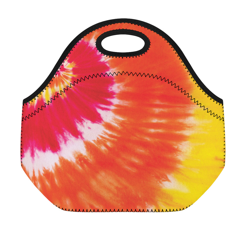 Red Yellow And Orange Tie Dye Print Neoprene Lunch Bag