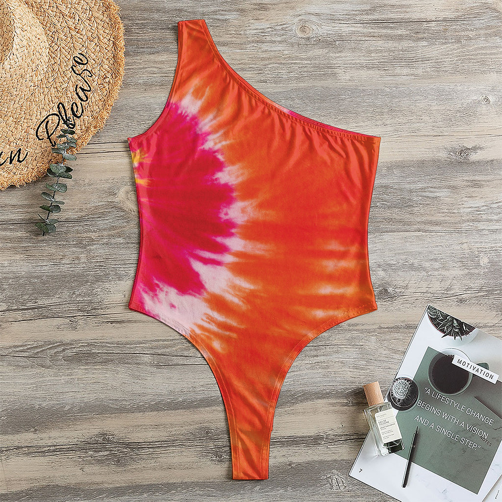 Red Yellow And Orange Tie Dye Print One Shoulder Bodysuit