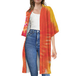Red Yellow And Orange Tie Dye Print Open Front Beach Cover Up