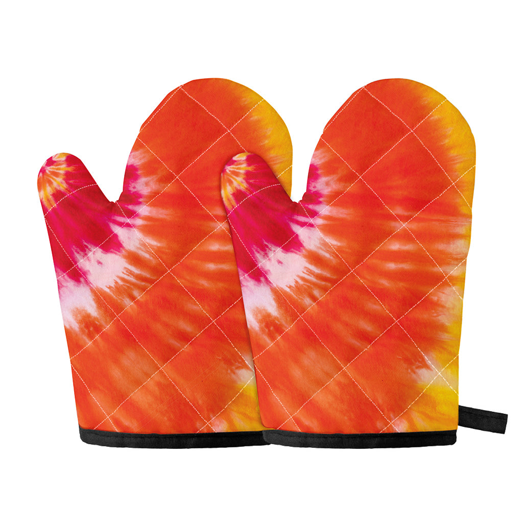 Red Yellow And Orange Tie Dye Print Oven Mitts