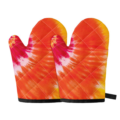 Red Yellow And Orange Tie Dye Print Oven Mitts