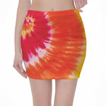 Red Yellow And Orange Tie Dye Print Pencil Mini Skirt