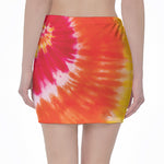 Red Yellow And Orange Tie Dye Print Pencil Mini Skirt