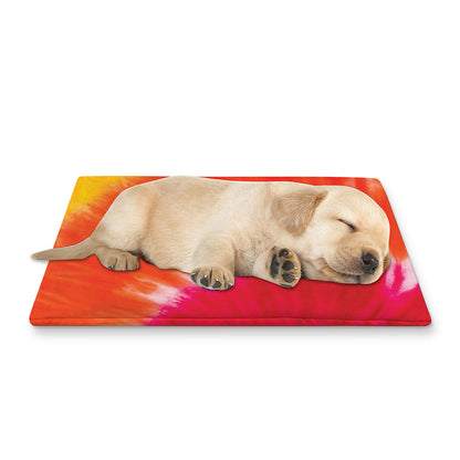 Red Yellow And Orange Tie Dye Print Pet Cooling Mat Cover