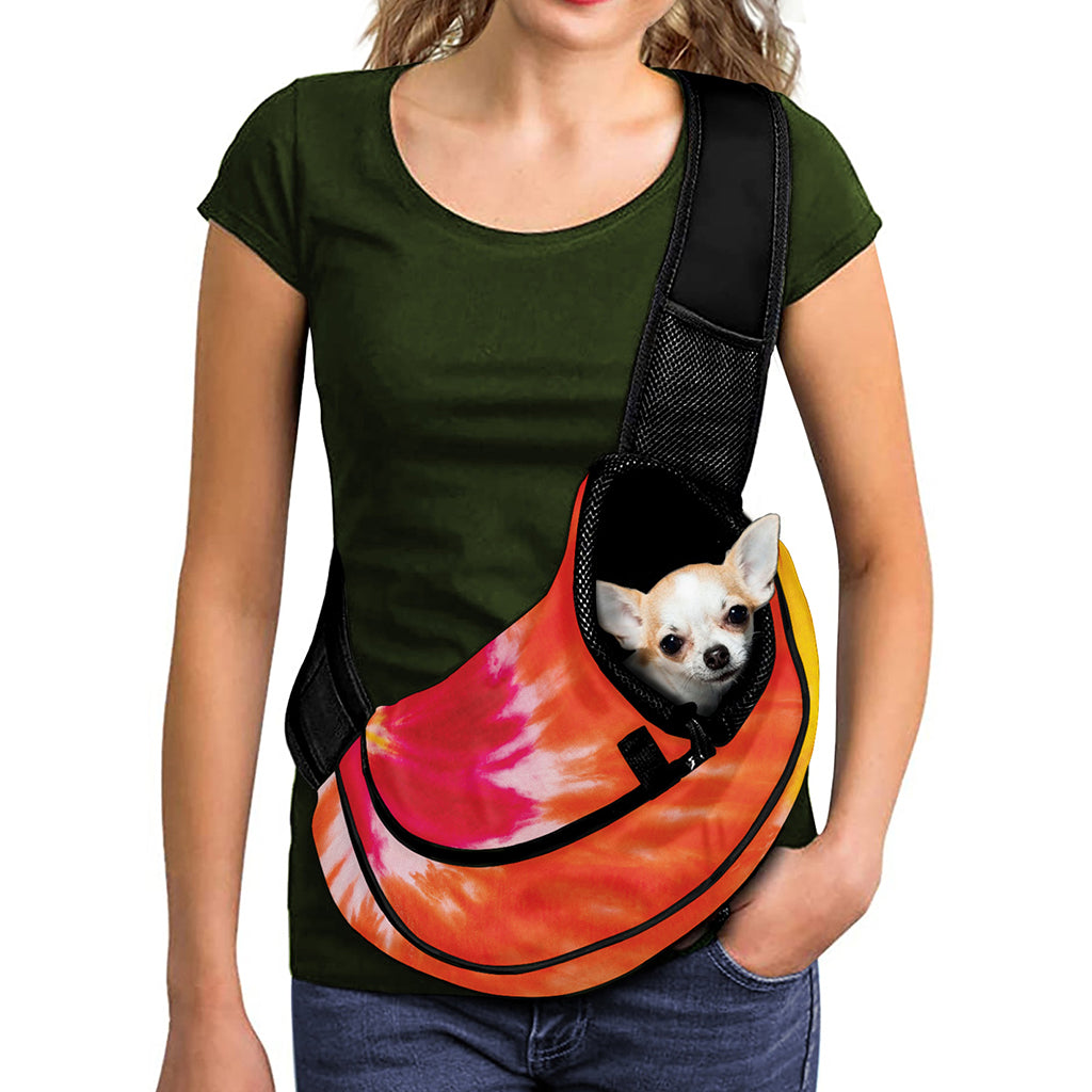 Red Yellow And Orange Tie Dye Print Pet Sling Carrier