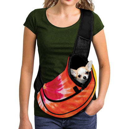 Red Yellow And Orange Tie Dye Print Pet Sling Carrier