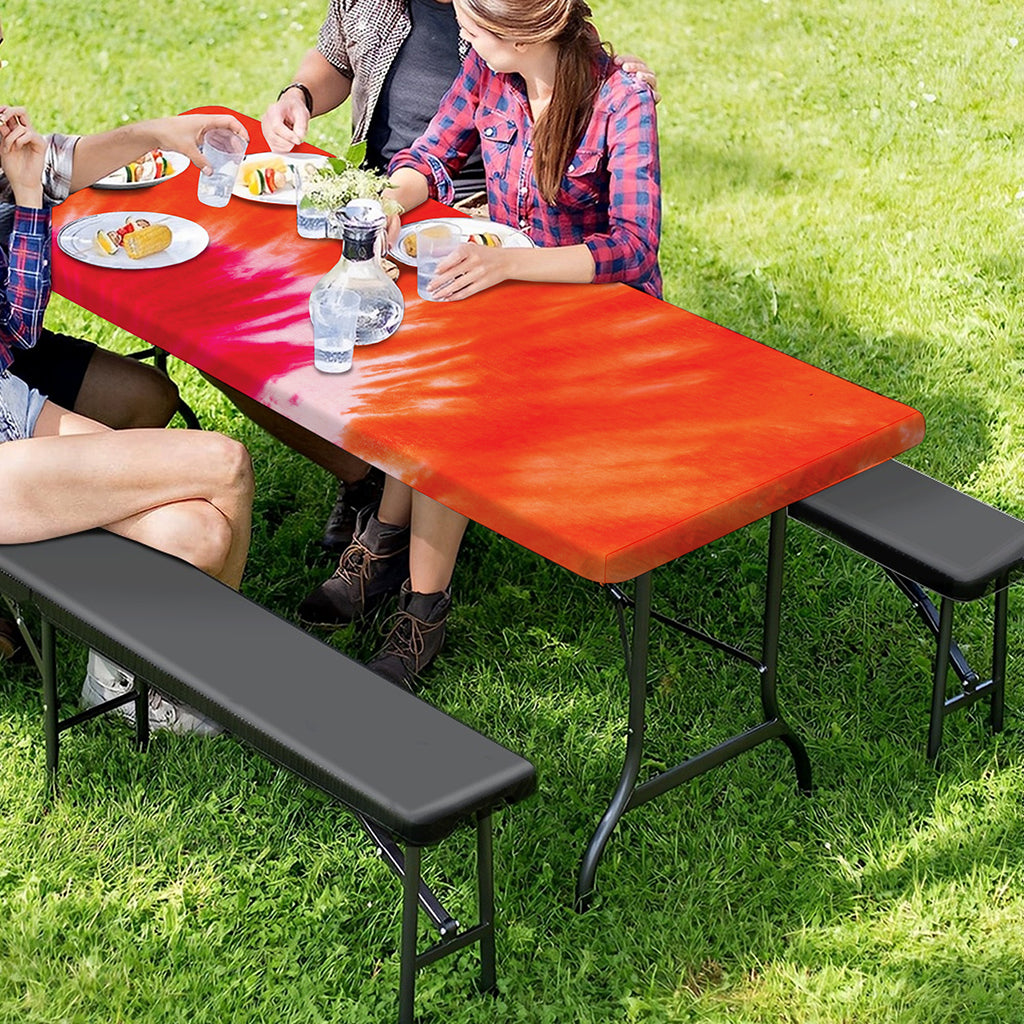 Red Yellow And Orange Tie Dye Print Picnic Table Cover