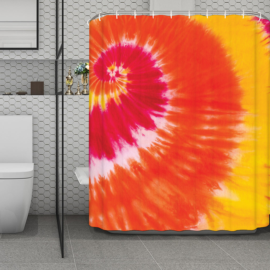 Red Yellow And Orange Tie Dye Print Polyester Shower Curtain