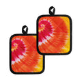 Red Yellow And Orange Tie Dye Print Pot Holders