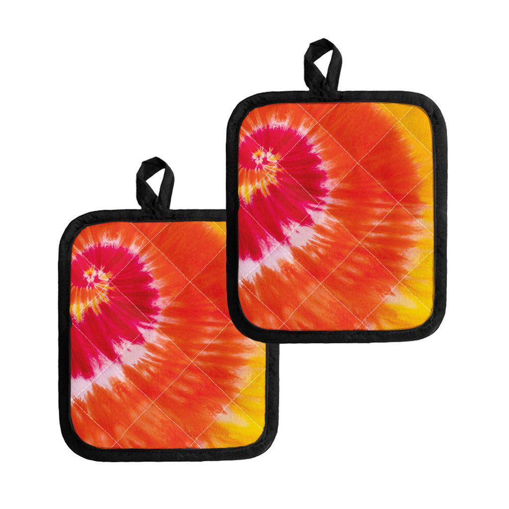 Red Yellow And Orange Tie Dye Print Pot Holders
