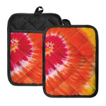 Red Yellow And Orange Tie Dye Print Pot Holders With Pocket