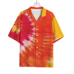 Red Yellow And Orange Tie Dye Print Rayon Hawaiian Shirt
