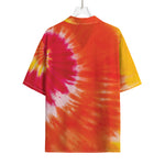 Red Yellow And Orange Tie Dye Print Rayon Hawaiian Shirt
