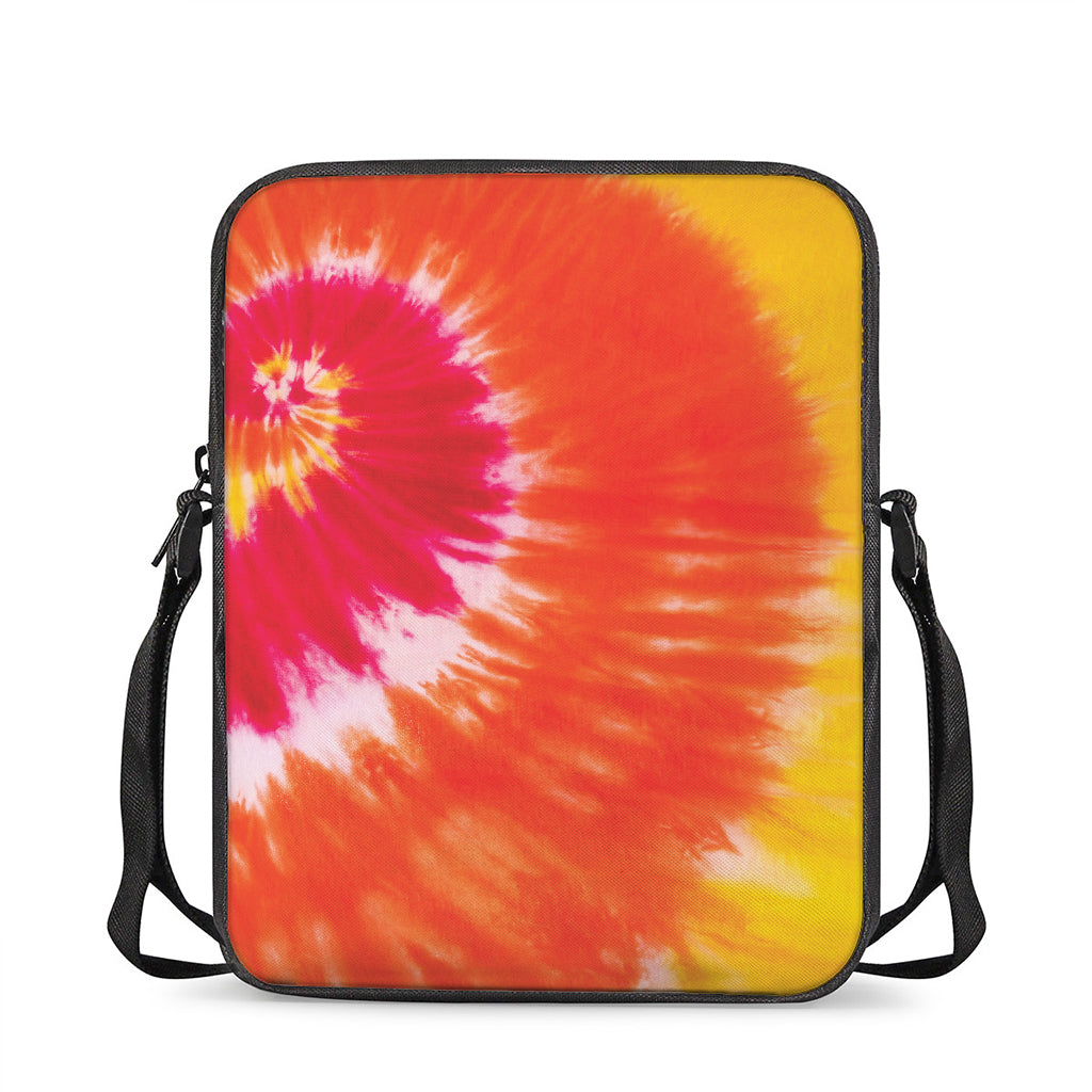 Red Yellow And Orange Tie Dye Print Rectangular Crossbody Bag