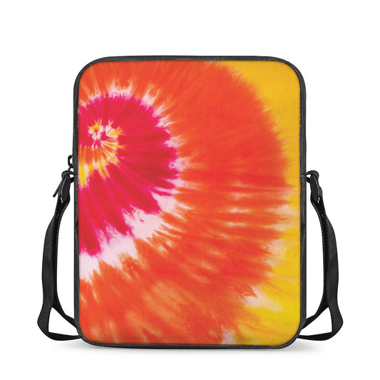 Red Yellow And Orange Tie Dye Print Rectangular Crossbody Bag