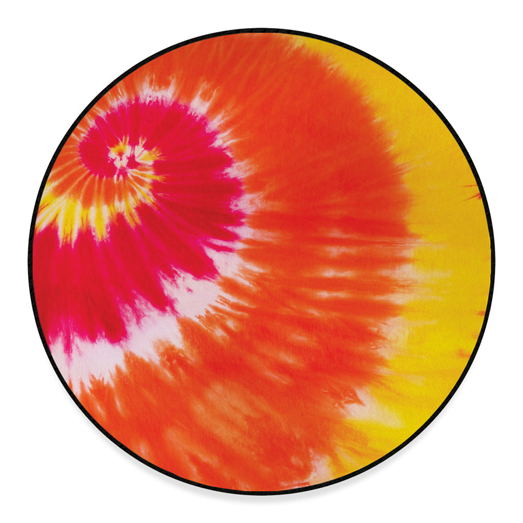 Red Yellow And Orange Tie Dye Print Round Floor Mat