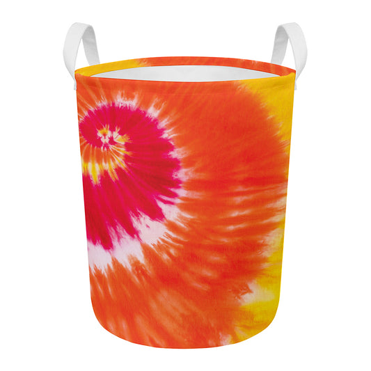 Red Yellow And Orange Tie Dye Print Round Laundry Basket