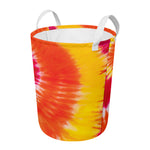 Red Yellow And Orange Tie Dye Print Round Laundry Basket