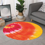 Red Yellow And Orange Tie Dye Print Round Rug