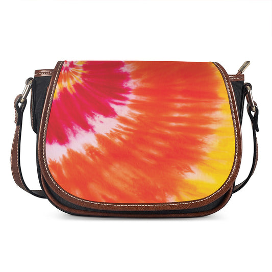 Red Yellow And Orange Tie Dye Print Saddle Bag