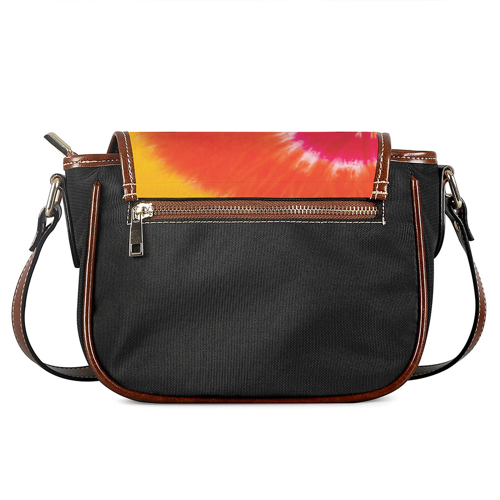 Red Yellow And Orange Tie Dye Print Saddle Bag
