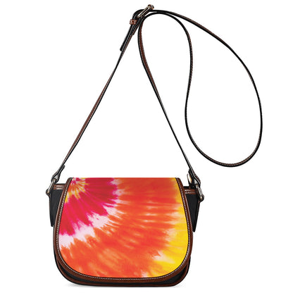 Red Yellow And Orange Tie Dye Print Saddle Bag