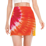 Red Yellow And Orange Tie Dye Print Side Slit Mini Skirt
