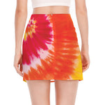 Red Yellow And Orange Tie Dye Print Side Slit Mini Skirt