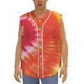 Red Yellow And Orange Tie Dye Print Sleeveless Baseball Jersey