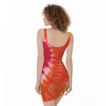 Red Yellow And Orange Tie Dye Print Sleeveless Bodycon Dress