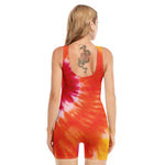 Red Yellow And Orange Tie Dye Print Sleeveless One Piece Swimsuit